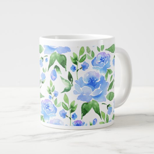 水色の青い花 ジャンボコーヒーマグカップ (正面右)