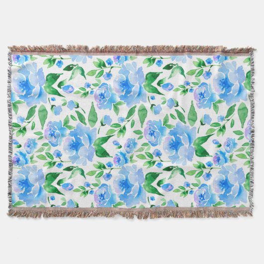 水色の青い花 スローブランケット (正面)