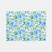 水色の青い花 フリースブランケット (正面(横))