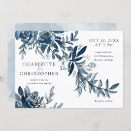 水色の青い藍の花を水平結婚に 招待状