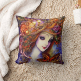 水色の青い蝶と庭の女神 クッション