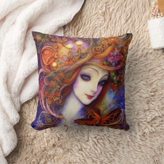 水色の青い蝶と庭の女神 クッション (ブランケット)