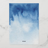 水色の青い赤ちゃんシャワー。少年の金ゴールドだ 箔招待状 (裏面)