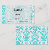 水色の青と白の複雑なダマスクパターン 名刺 (正面/裏面)
