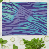 水色の青と紫のゼブラストライプ キッチンタオル (折り畳み)