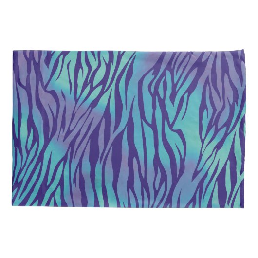 水色の青と紫のゼブラストライプ 枕カバー (裏面)