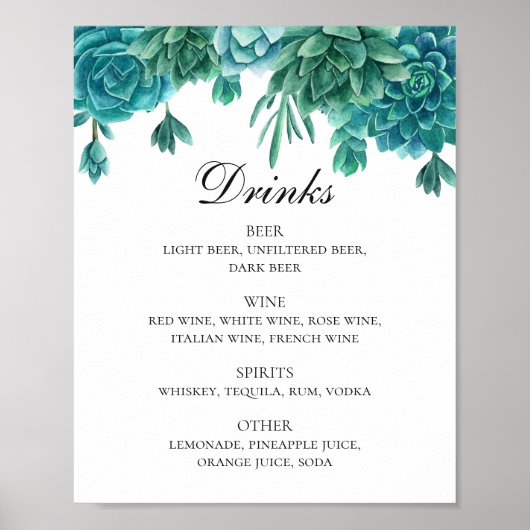 水色の青と緑の多肉性結婚飲料 ポスター (正面)