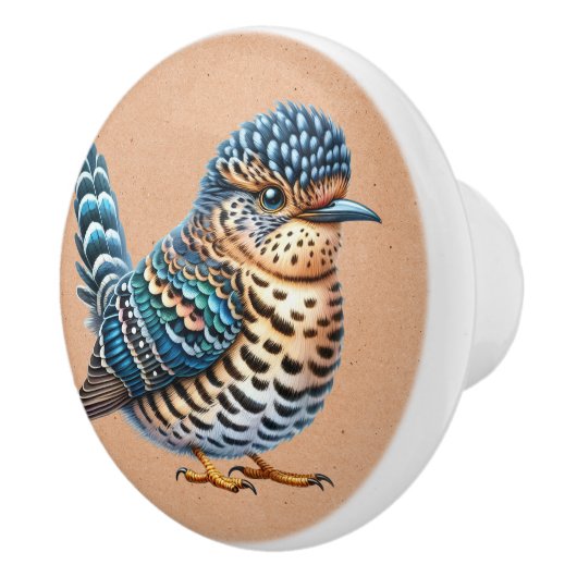 水色の青と茶色の茶色の斑点のある鳥 セラミックノブ (右)