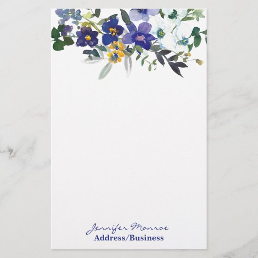 水色の青と黄色の花パーソナライズされた 便箋 (正面)