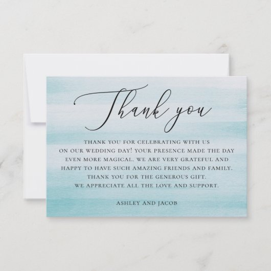 水色の青航海の優しい柔結婚らかい サンキューカード (正面)