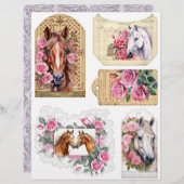 水色の馬とピンクのバラEphemera (正面/裏面)