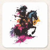 水色の馬に乗る戦士 スクエアペーパーコースター (正面)