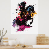 水色の馬に乗る戦士 ポスター (キッチン)