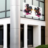 水色の馬に乗る戦士 横断幕 (ビルの外側)