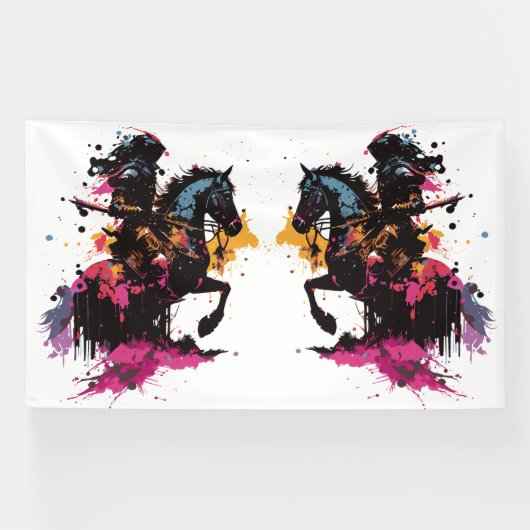 水色の馬に乗る戦士 横断幕 (横)