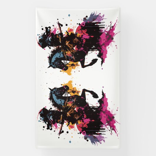 水色の馬に乗る戦士 横断幕 (縦)