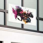 水色の馬に乗る戦士 横断幕 (ビルの外側)