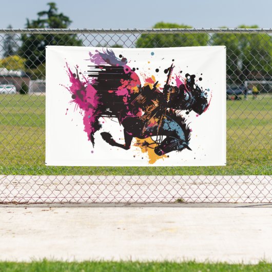 水色の馬に乗る戦士 横断幕 (インサイチュ)