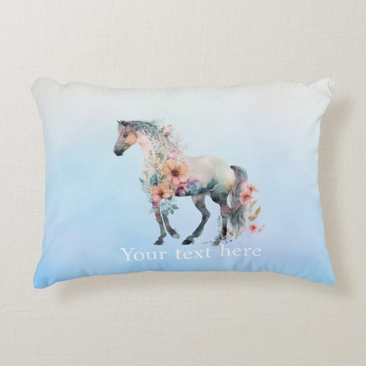 水色の馬のドアのアクセント枕 アクセントクッション (正面)
