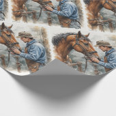 水色の馬のフェリアシューイング ラッピングペーパー (角)