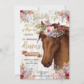 水色の馬の誕生日女性のカーボーイパーティー 招待状 (正面)