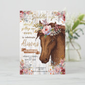 水色の馬の誕生日女性のカーボーイパーティー 招待状 (スタンド正面)