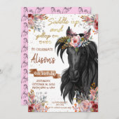 水色の馬の誕生日女性のカーボーイ招待 招待状 (正面/裏面)