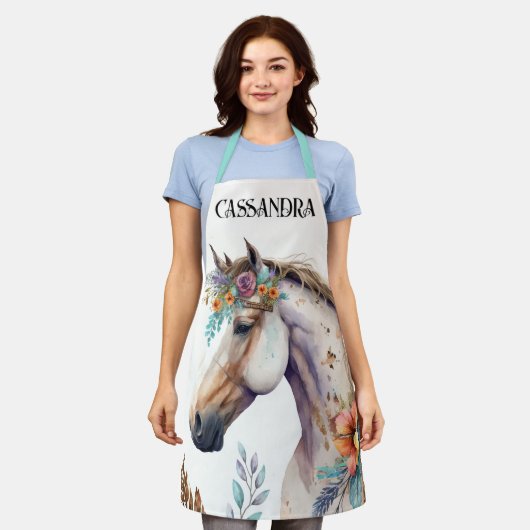 水色の馬ぼほ花の秋のムーディーズ国 エプロン (着用した状態)