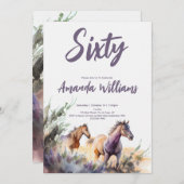 水色の馬パープルセージ60番目の誕生日 招待状 (正面/裏面)