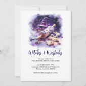 水色の魔女の帽子と転がのピン、ハロウィーン 招待状 (正面)