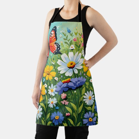 水色の鮮やか春の花パターン エプロン (インサイチュ)