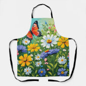 水色の鮮やか春の花パターン エプロン (正面)