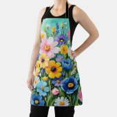 水色の鮮やか春の花パターン エプロン (インサイチュ)