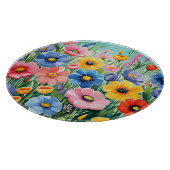 水色の鮮やか春の花パターン カッティングボード (角)