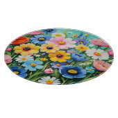 水色の鮮やか春の花パターン カッティングボード (角)
