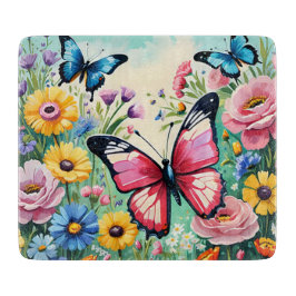 水色の鮮やか春の花パターン カッティングボード