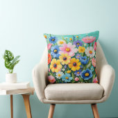 水色の鮮やか春の花パターン クッション (椅子)