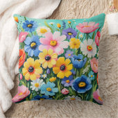 水色の鮮やか春の花パターン クッション (ブランケット)