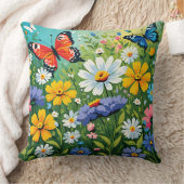 水色の鮮やか春の花パターン クッション (ブランケット)