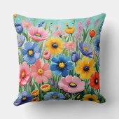 水色の鮮やか春の花パターン クッション (裏面)