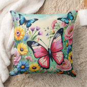 水色の鮮やか春の花パターン クッション (ブランケット)