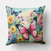 水色の鮮やか春の花パターン クッション (裏面)