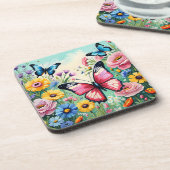 水色の鮮やか春の花パターン コースター (左側)