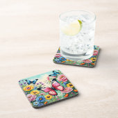 水色の鮮やか春の花パターン コースター (右側)