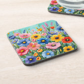 水色の鮮やか春の花パターン コースター (左側)