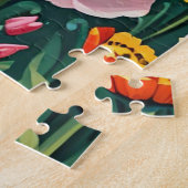 水色の鮮やか春の花パターン ジグソーパズル (側面)