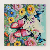 水色の鮮やか春の花パターン ジグソーパズル (横)