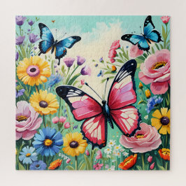 水色の鮮やか春の花パターン ジグソーパズル