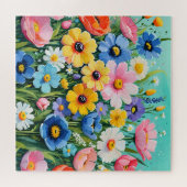 水色の鮮やか春の花パターン ジグソーパズル (横)