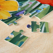 水色の鮮やか春の花パターン ジグソーパズル (側面)